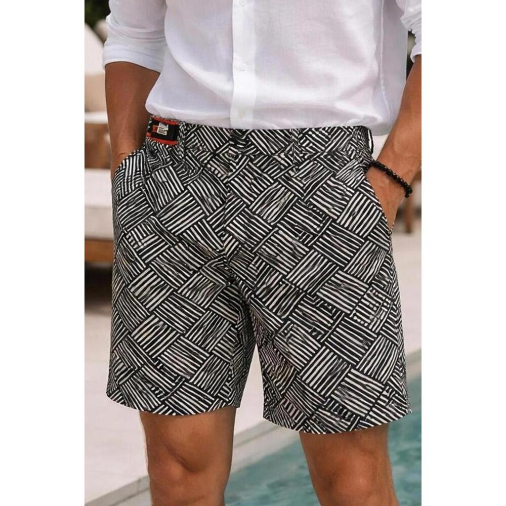 Ibiza Ocean Club Men's Black and White Patterned Shorts Swimwear- Size 30